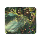 LuckeLadybug gnome forest sherpa blanket featuring whimsical gnome homes in a vibrant forest setting