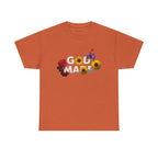 God Made t-shirt casual in orange with floral and sunflower design printed on front by Printify