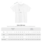White Gildan 5000 t-shirt with size measurements diagram for God Made t-shirt casual