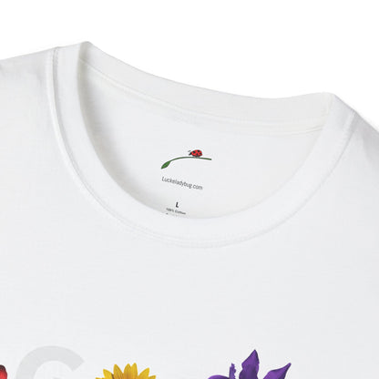 LuckyLadybug God Made t-shirt white cotton crew neck with colorful floral design