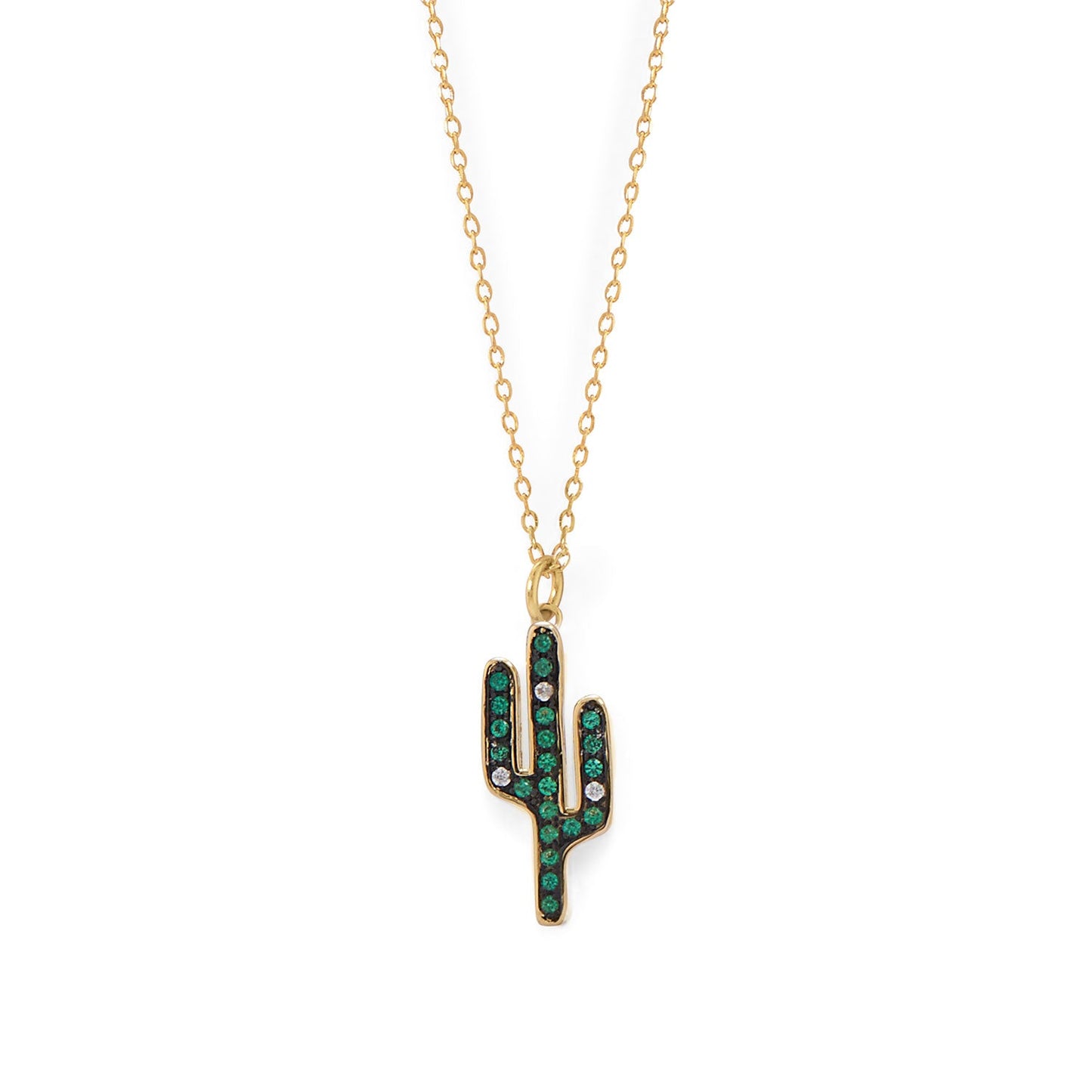 Gold cactus necklace with colorful stones, perfect for adding a playful touch to your outfit