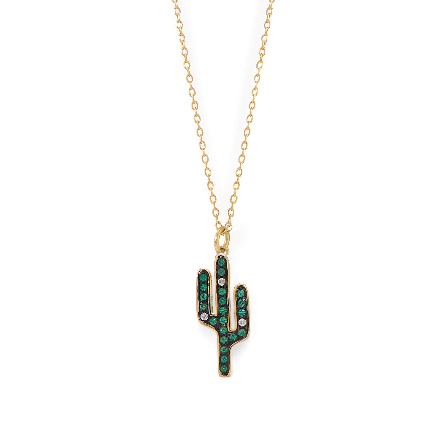 Gold cactus necklace with colorful stones, perfect for adding a playful touch to your outfit