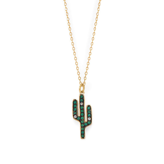 Gold cactus necklace with colorful stones, perfect for adding a playful touch to your outfit