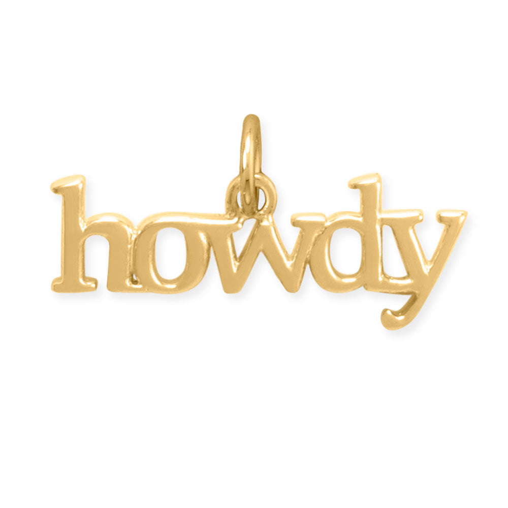 Howdy gold charm pendant from LuckeLadybug LLC, perfect for personalized jewelry and accessories