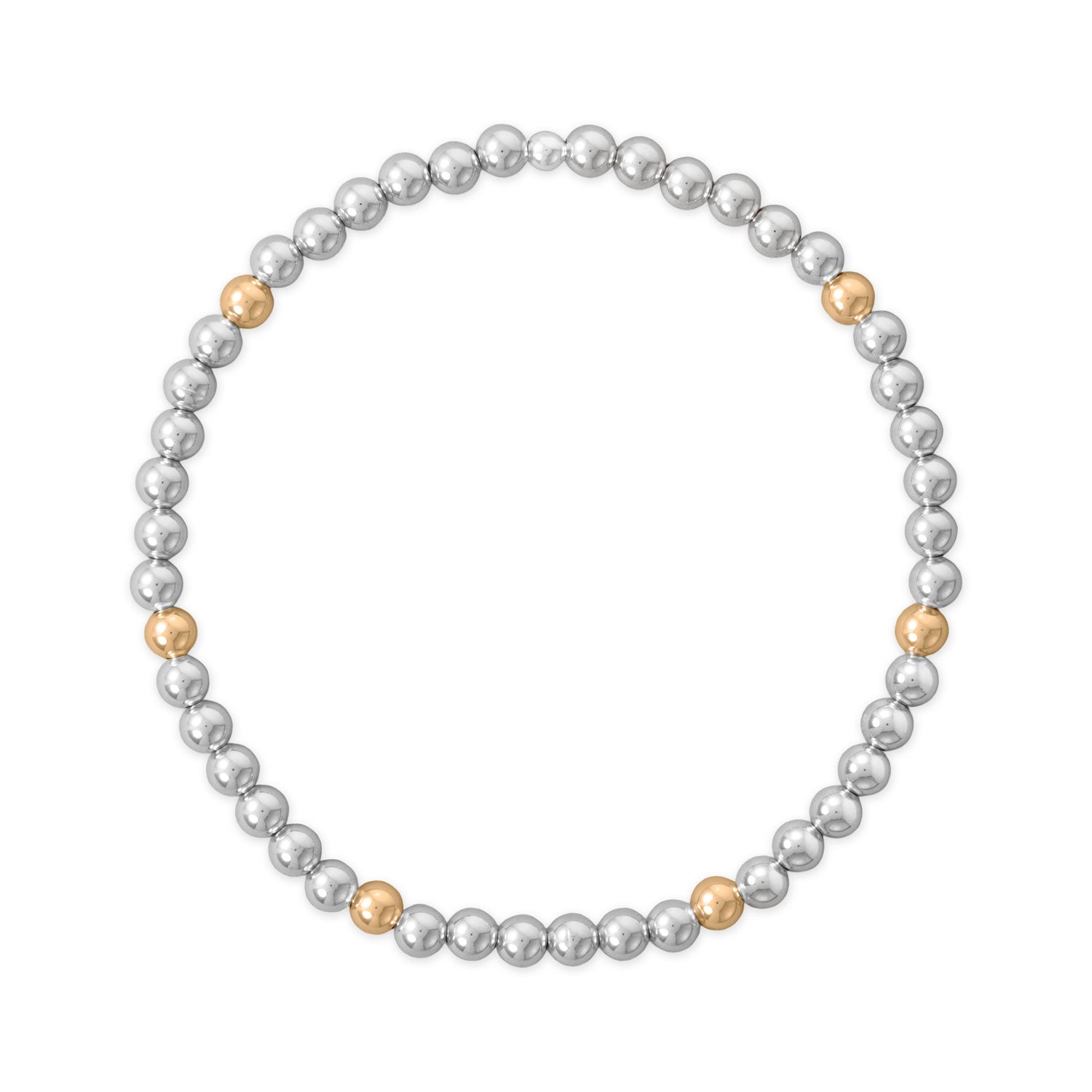 Gold filled and silver bead stretch bracelet featuring alternating silver and gold beads for elegant accessorizing