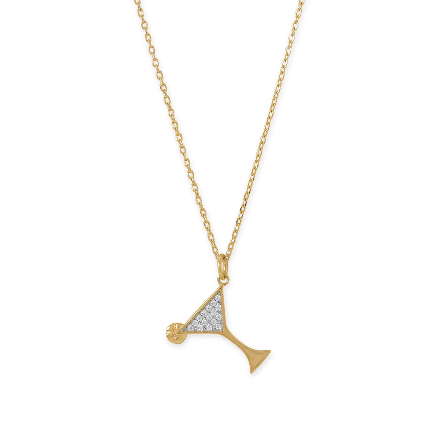 Gold martini charm necklace featuring sparkling detail for a stylish and fun accessory