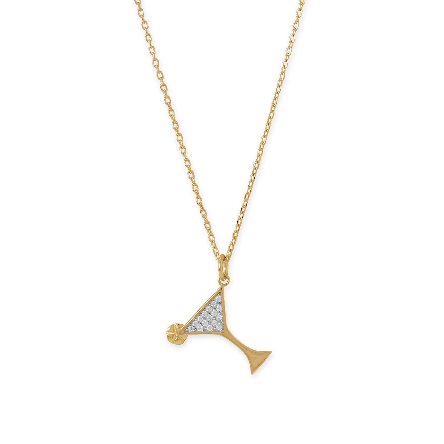 Gold martini charm necklace featuring sparkling detail for a stylish and fun accessory