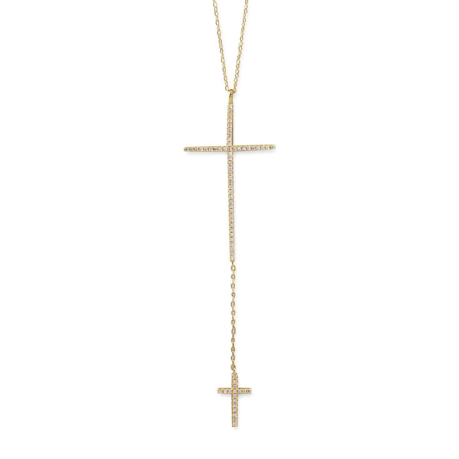 Gold plated cross necklace with delicate design and sparkling accents from LuckeLadybug LLC