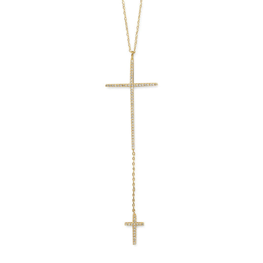 Gold plated cross necklace with delicate design and sparkling accents from LuckeLadybug LLC