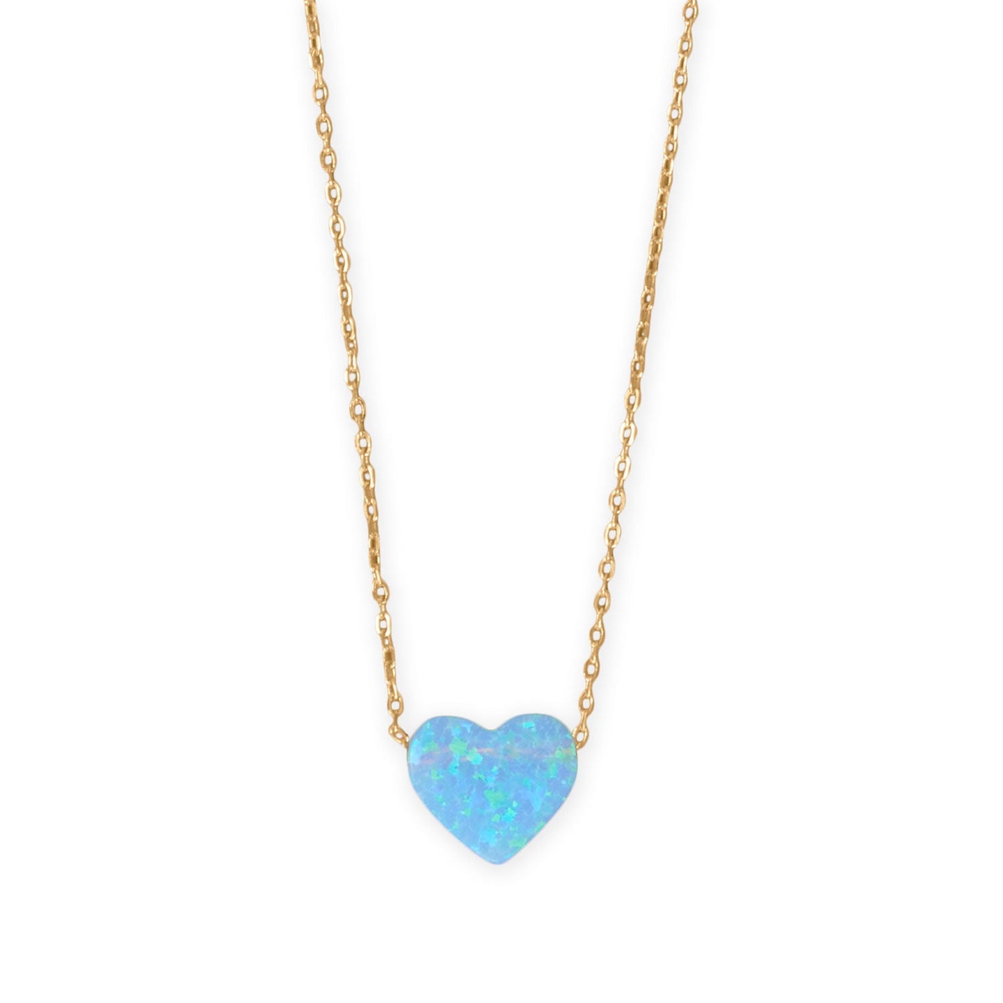 Gold plated opal heart necklace showcased on a delicate chain for stylish elegance