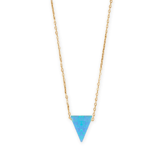 Gold plated opal triangle necklace featuring a stunning blue opal pendant