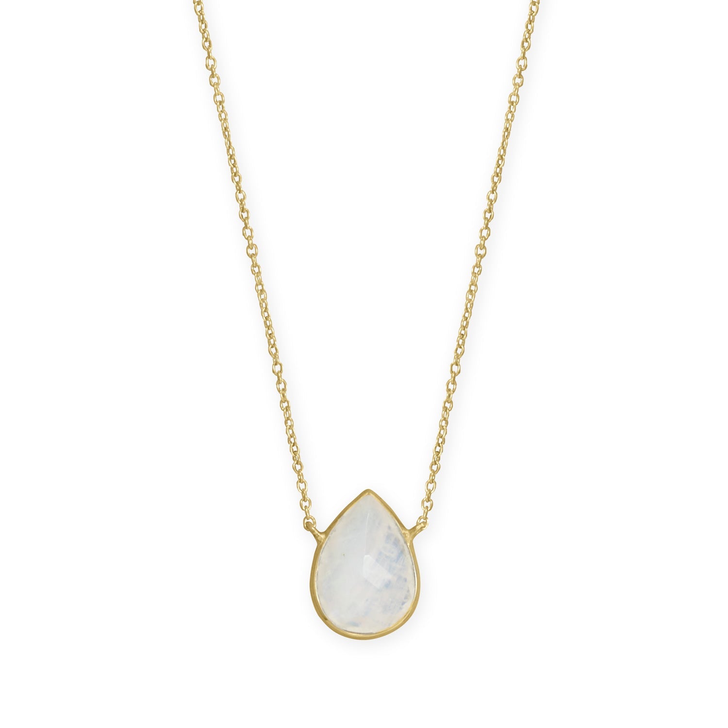 Elegant gold plated rainbow moonstone necklace featuring a teardrop pendant design