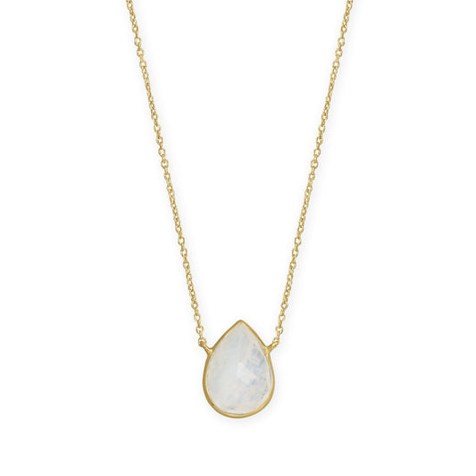 Elegant gold plated rainbow moonstone necklace featuring a teardrop pendant design