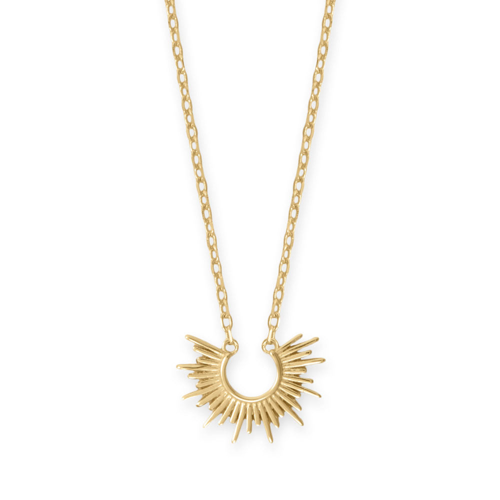 LuckeLadybug LLC gold sunburst necklace with a radiant design on a delicate chain