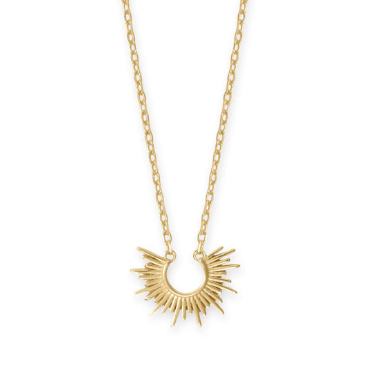 LuckeLadybug LLC gold sunburst necklace with a radiant design on a delicate chain