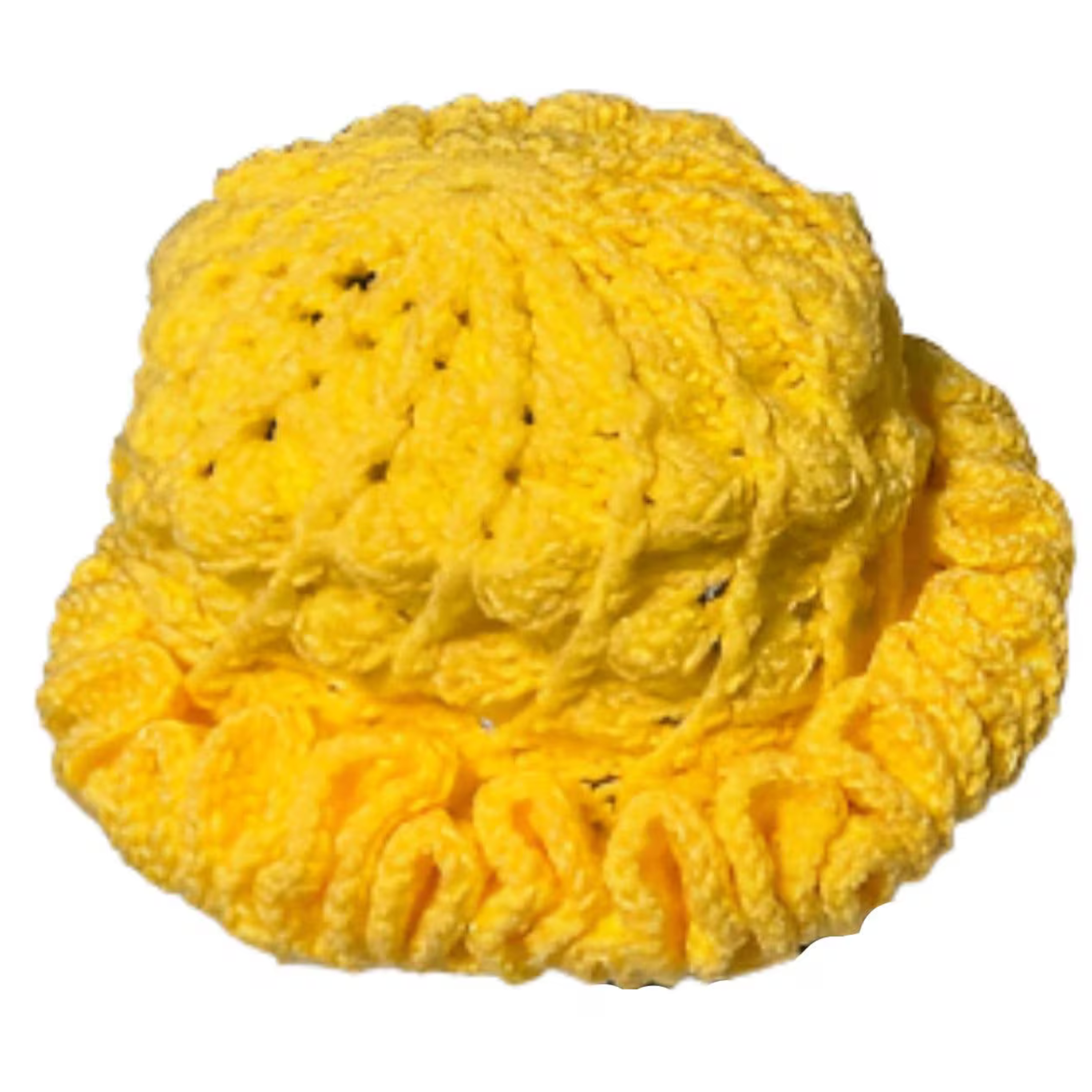 Golden Horizon Wavy Brim Crochet Hat in vibrant yellow with a unique ruffle design