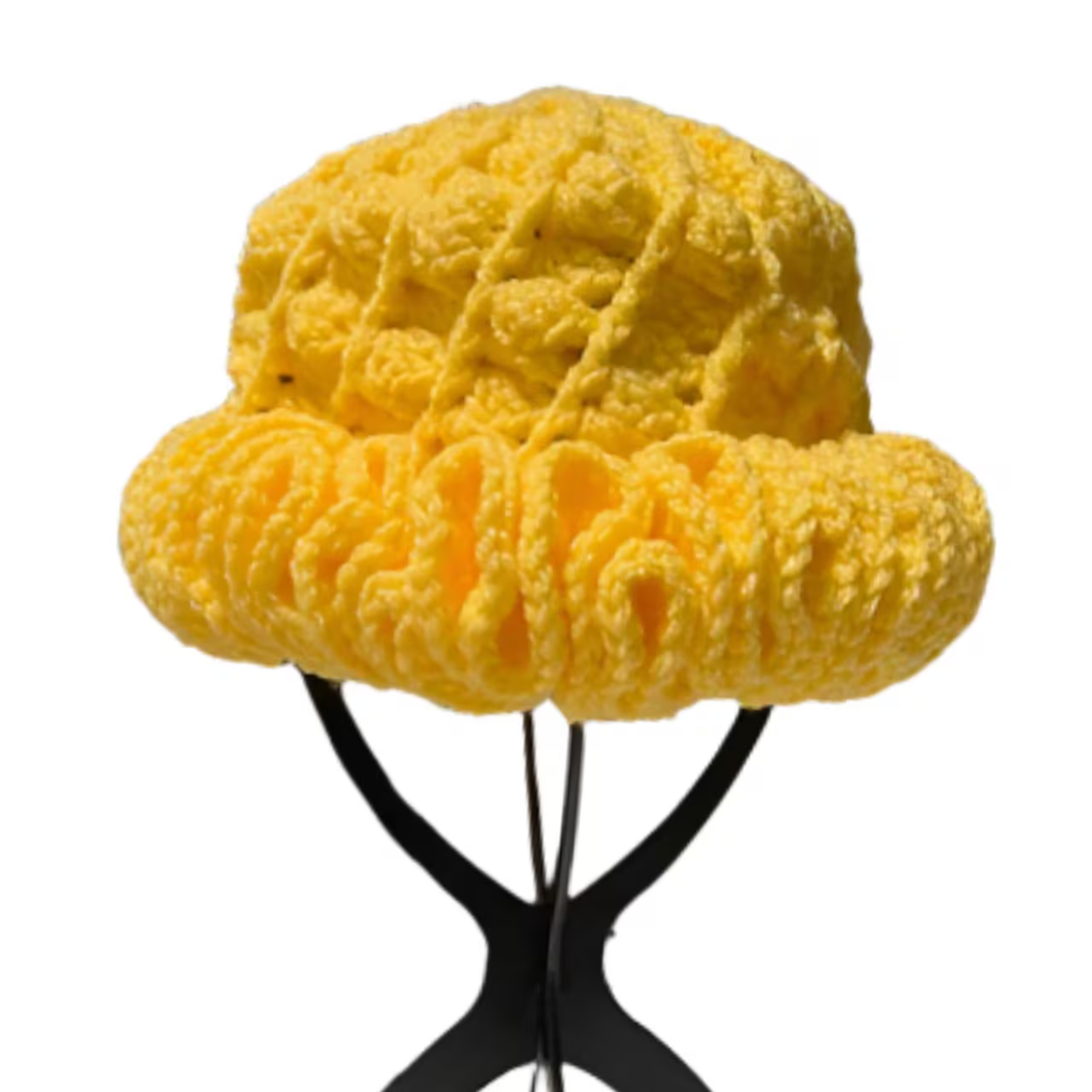 Golden Horizon Wavy Brim Crochet Hat in bright yellow with a textured design for summer style