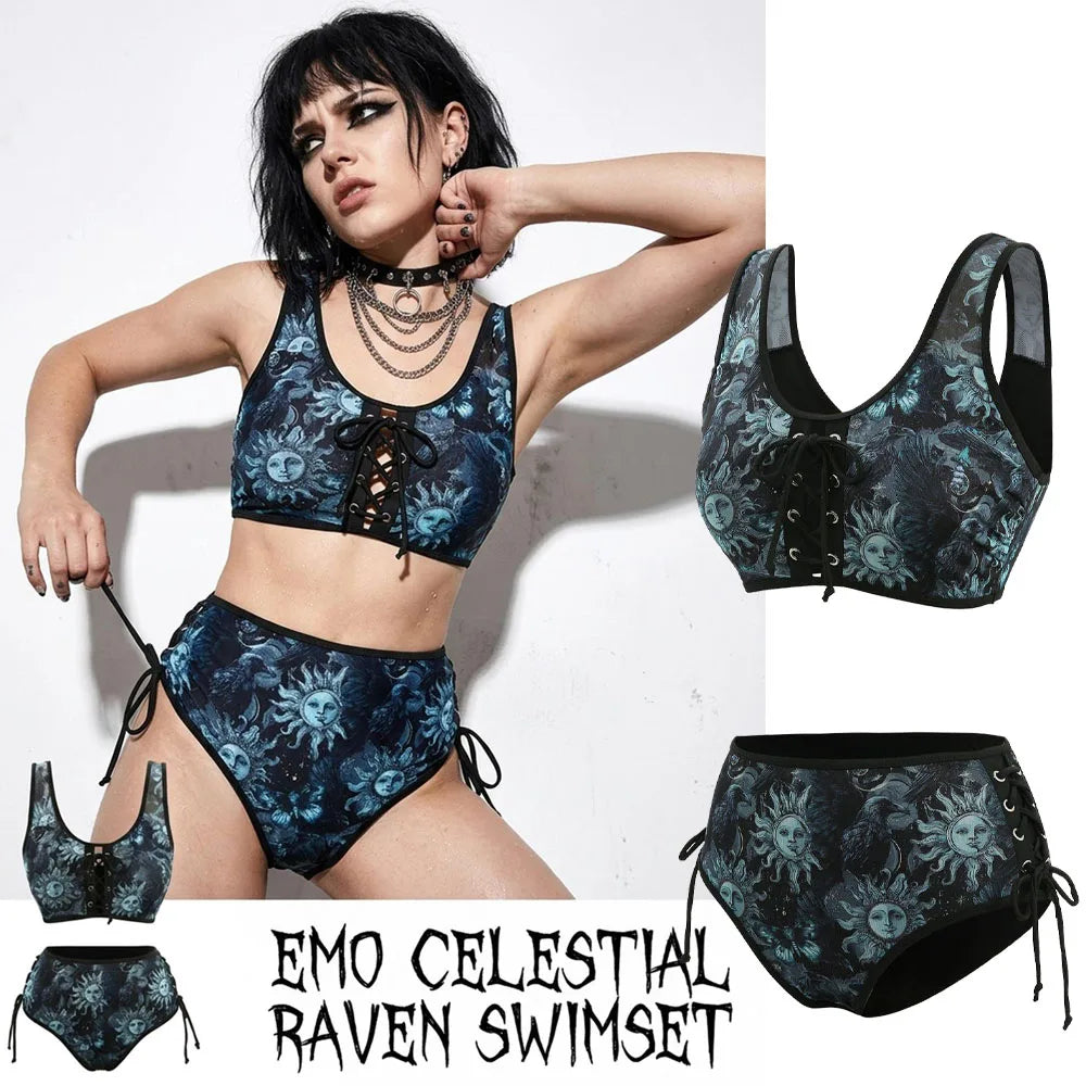 Gothic Bikini: Emo Celestial Raven Swimsuit