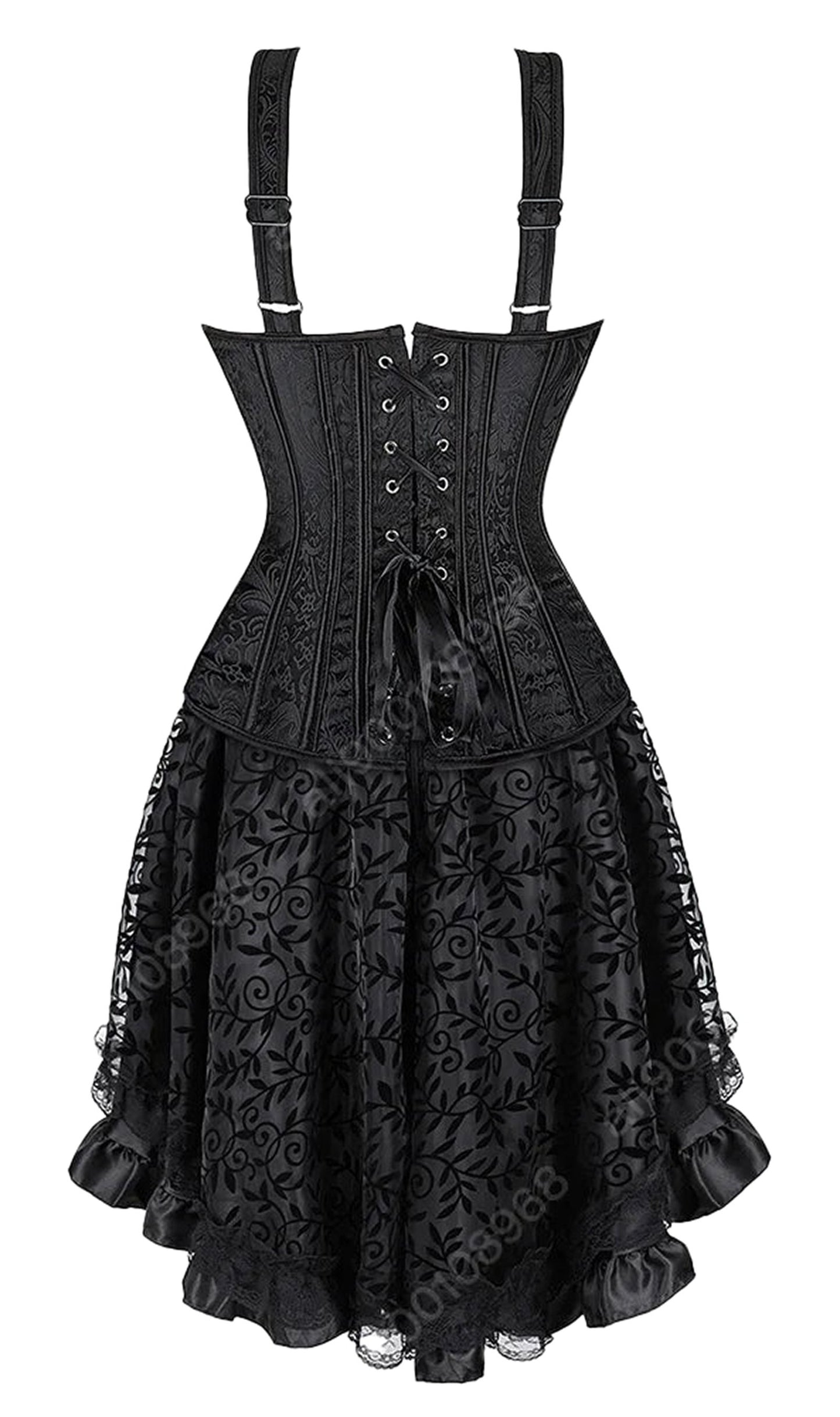 Elegant gothic corset dress for women with lace details and adjustable straps