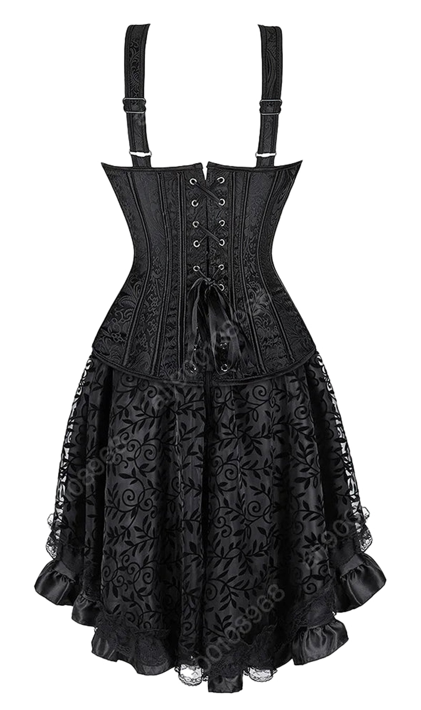 Elegant gothic corset dress for women with lace details and adjustable straps