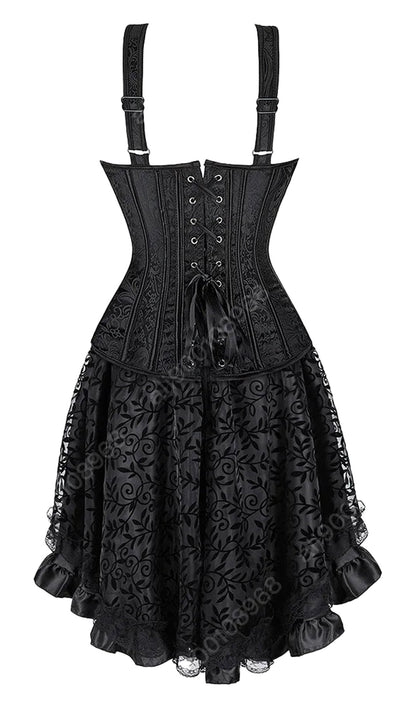 Elegant gothic corset dress for women with lace details and adjustable straps