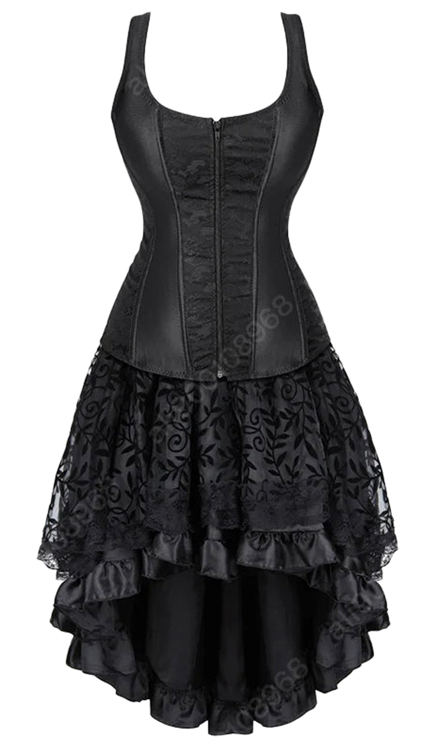 Elegant gothic corset dress for women with lace and ruffled hem design in black