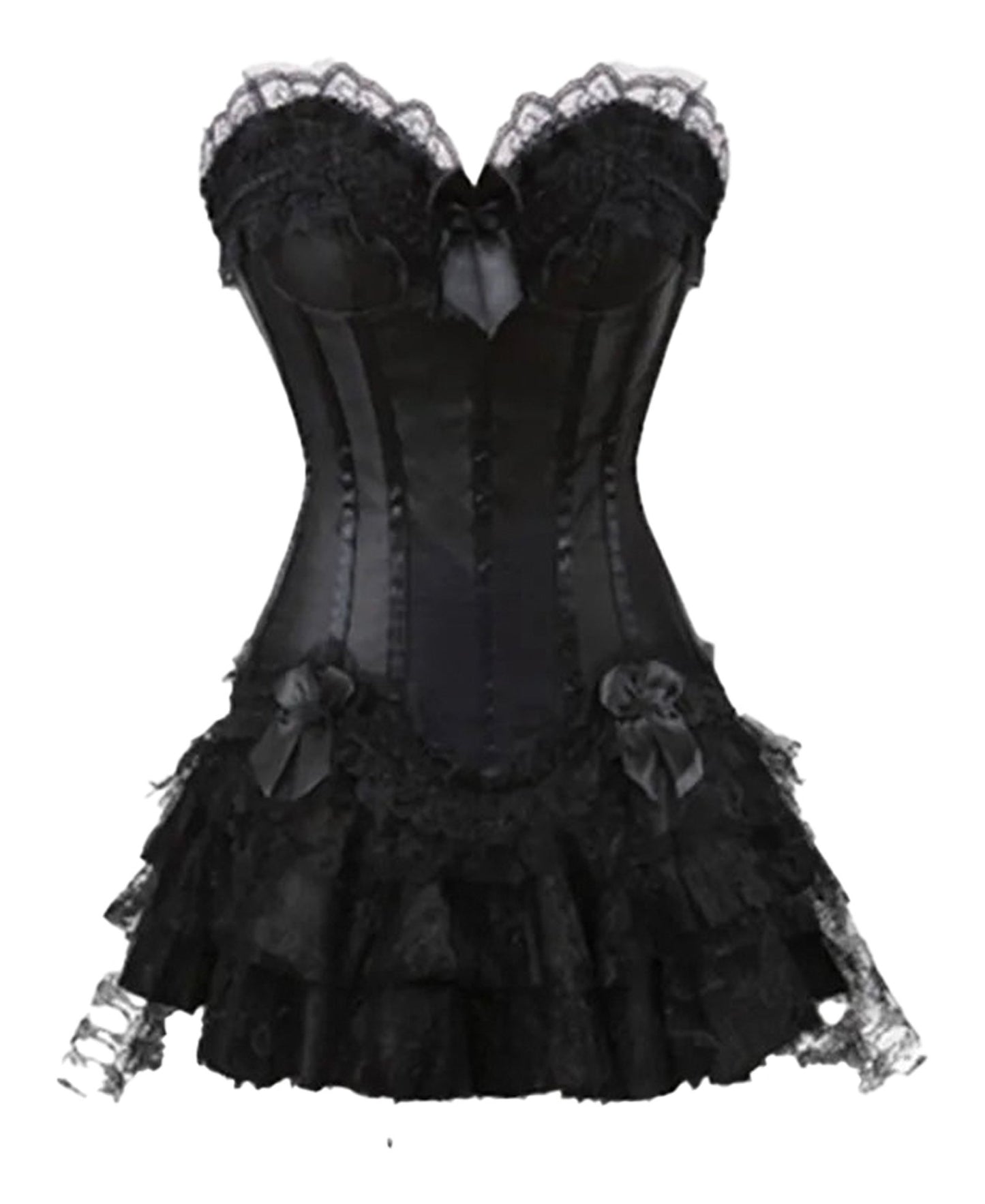 LuckeLadybug gothic corset dress with skirt featuring lace details and a ruffled hem