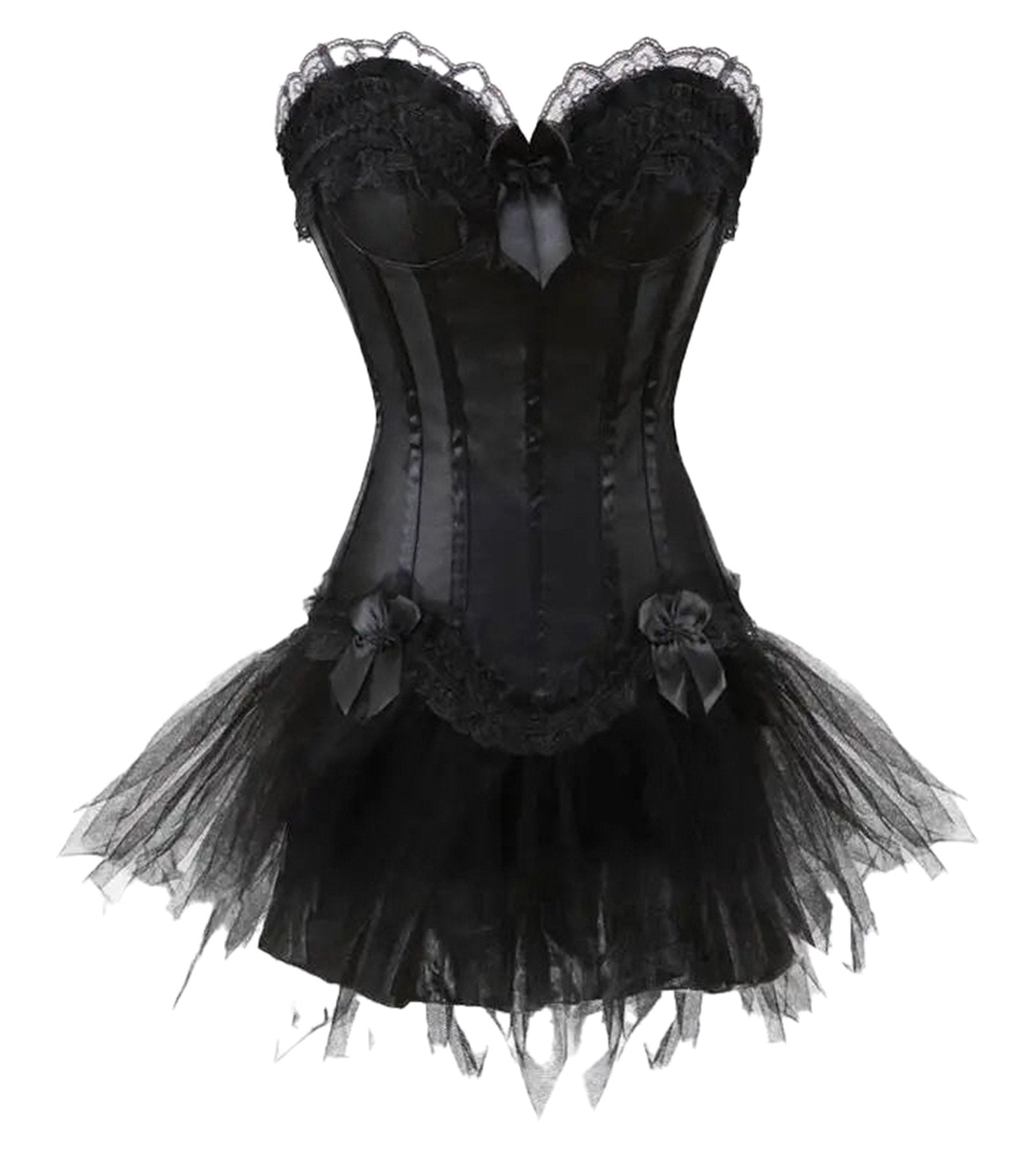 LuckeLadybug gothic corset dress with skirt featuring lace details and tulle accents