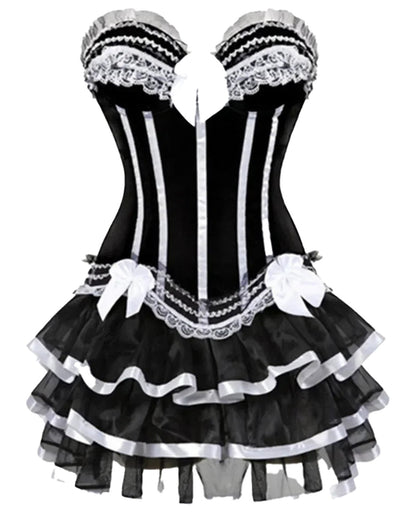 Gothic corset tutu dress plus size with black lace and satin detailing, elegant and stylish design