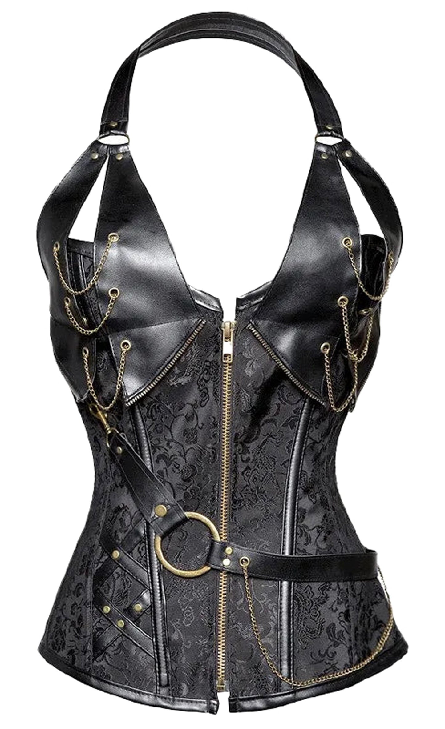 Gothic court corset top with lace detailing and metallic accents for a stylish, edgy look