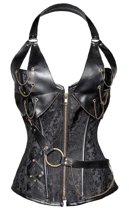 Gothic court corset top with lace detailing and metallic accents for a stylish, edgy look