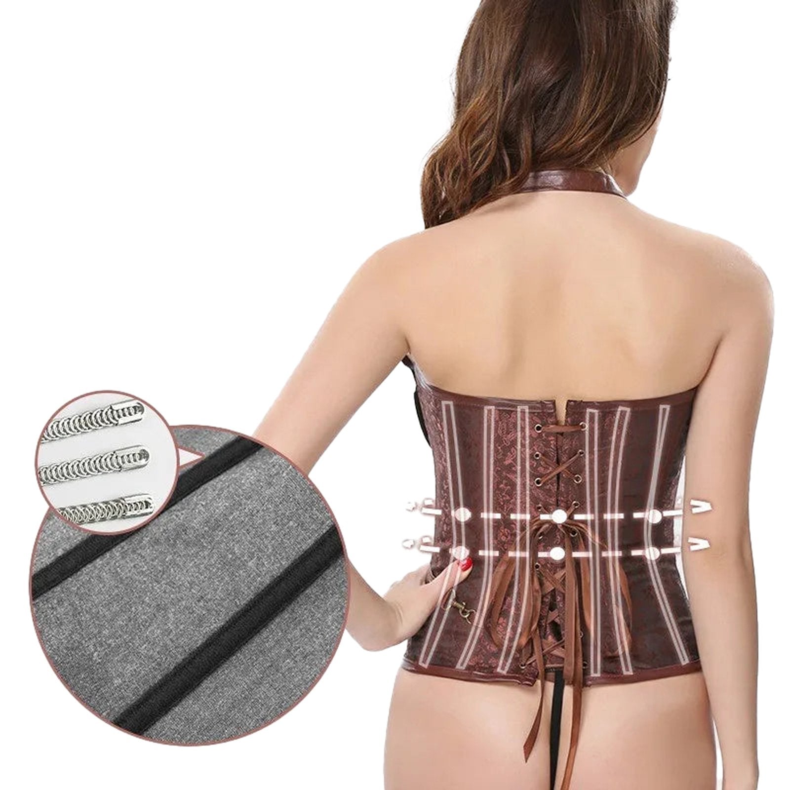 Gothic court corset top with steel bone support for a slimming look and tall, straight figure