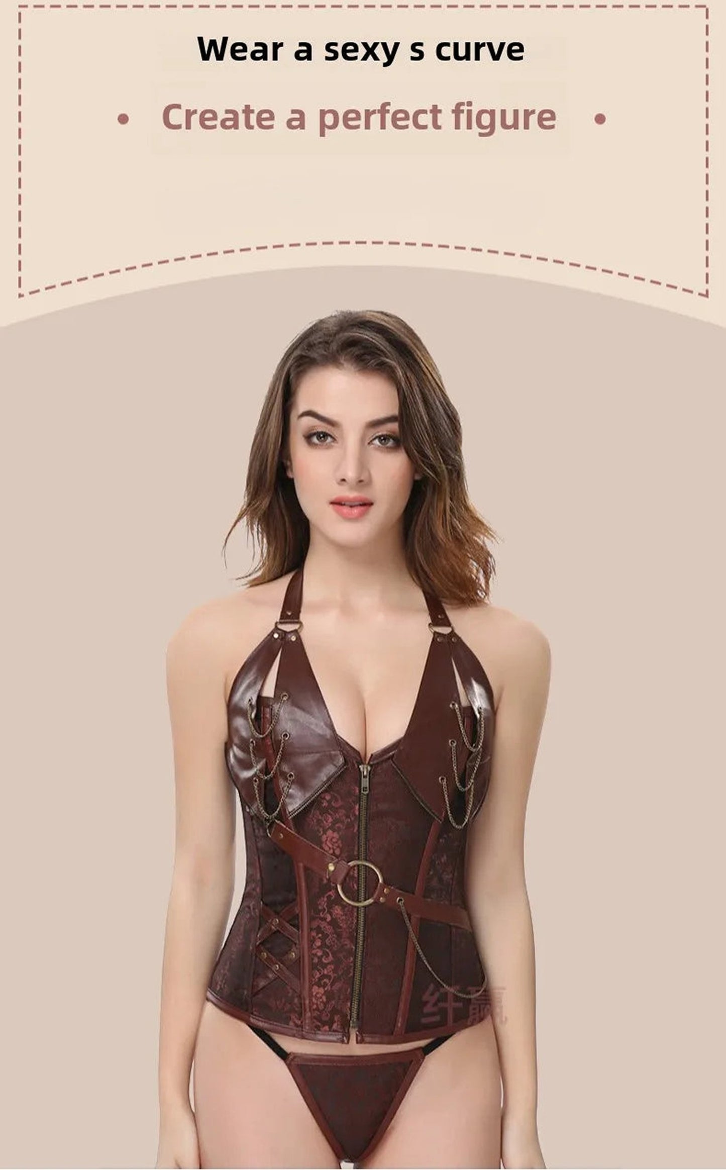 Gothic court corset top in burgundy with adjustable straps and zipper for a flattering silhouette