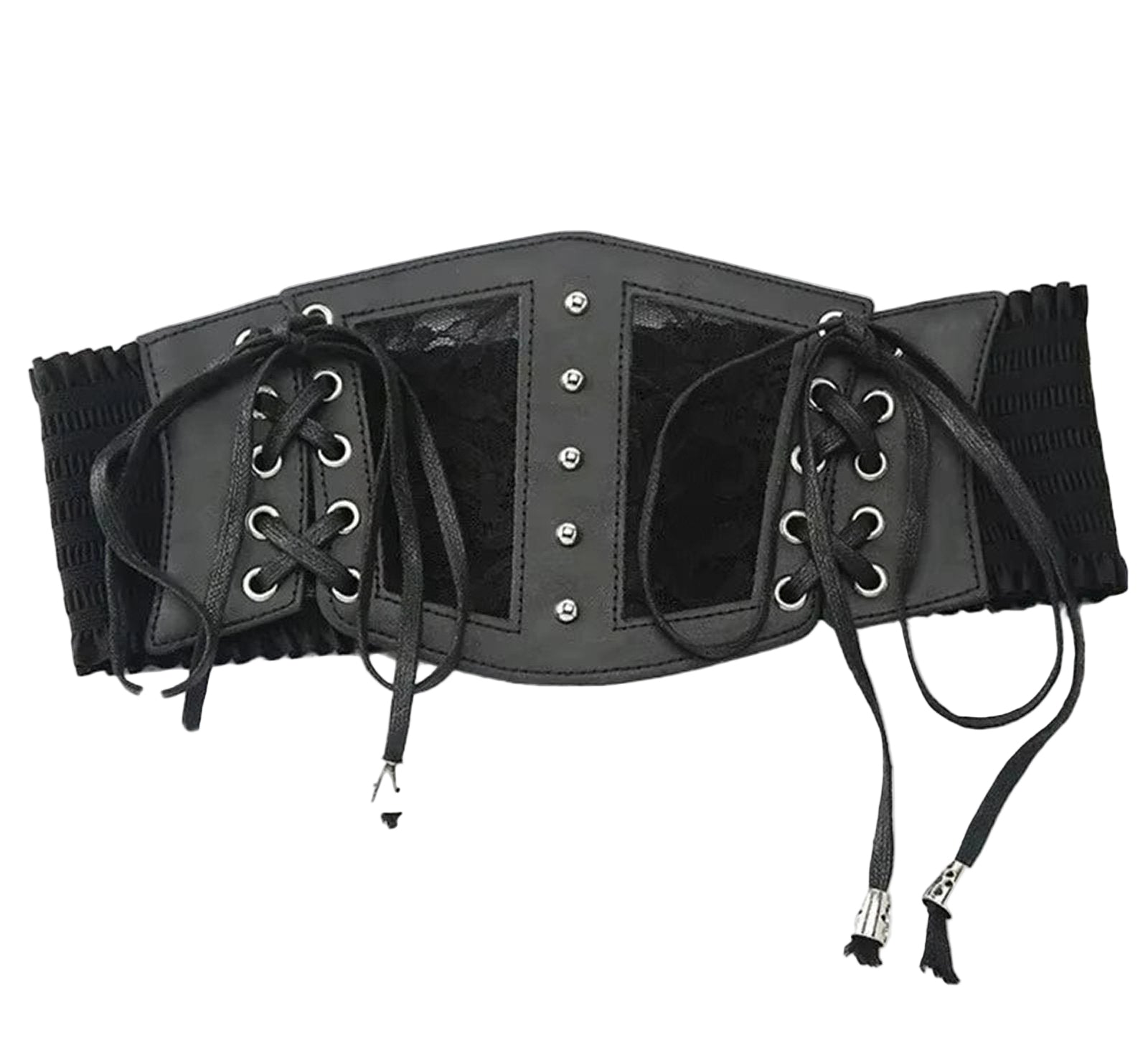 LuckeLadybug gothic lace corset belt featuring lace-up design and adjustable fit for a stylish silhouette