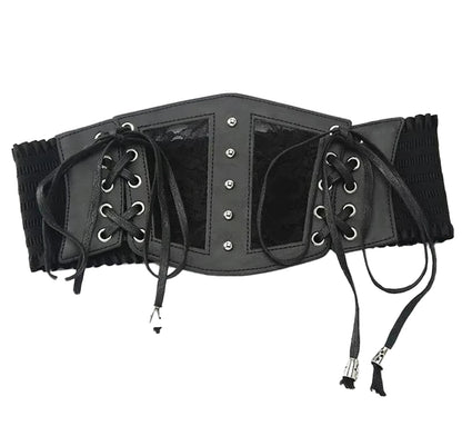 LuckeLadybug gothic lace corset belt featuring lace-up design and adjustable fit for a stylish silhouette