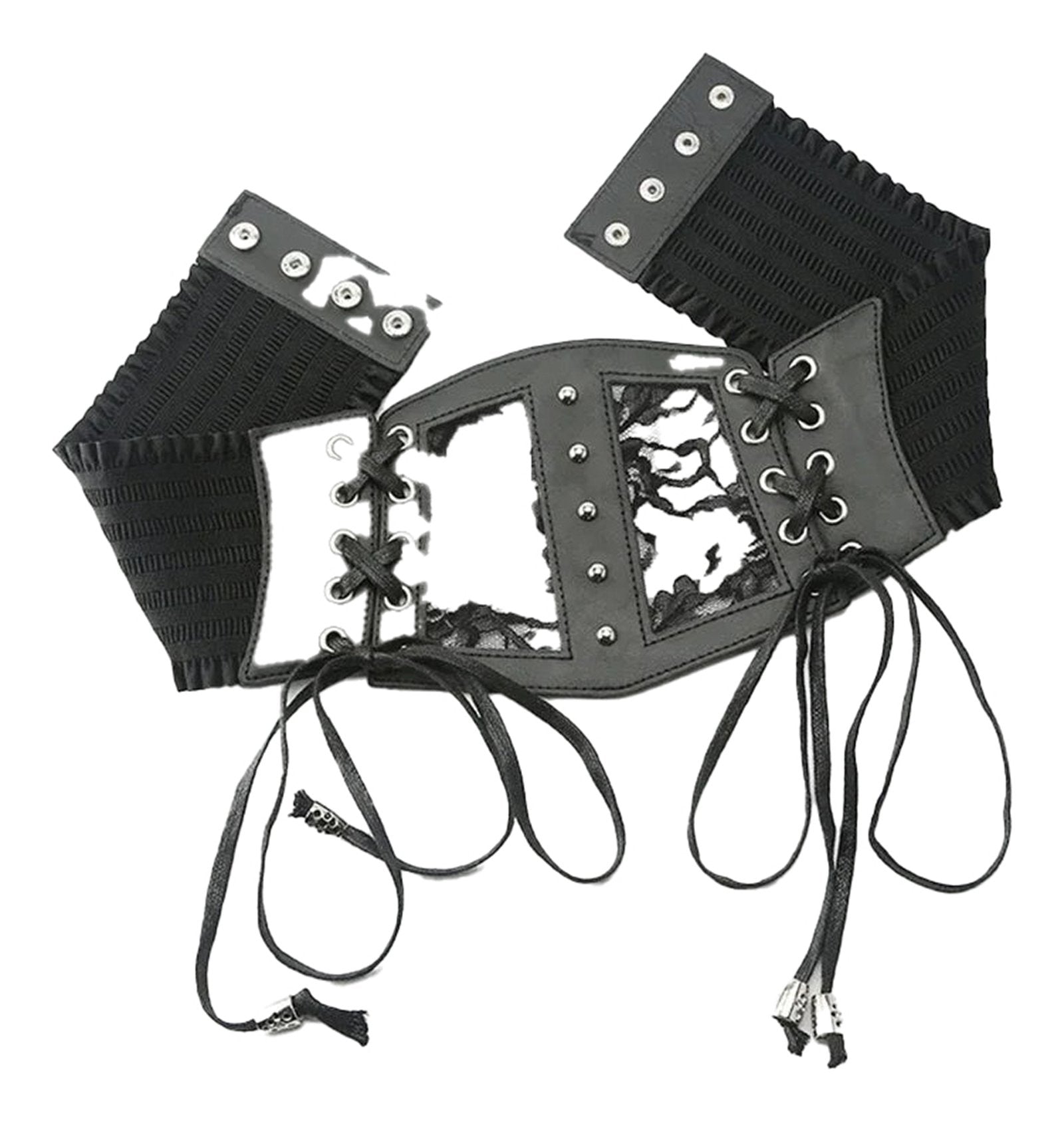 Gothic lace corset belt by LuckeLadybug LLC with adjustable lacing and intricate detailing