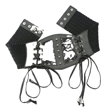 Gothic lace corset belt by LuckeLadybug LLC with adjustable lacing and intricate detailing
