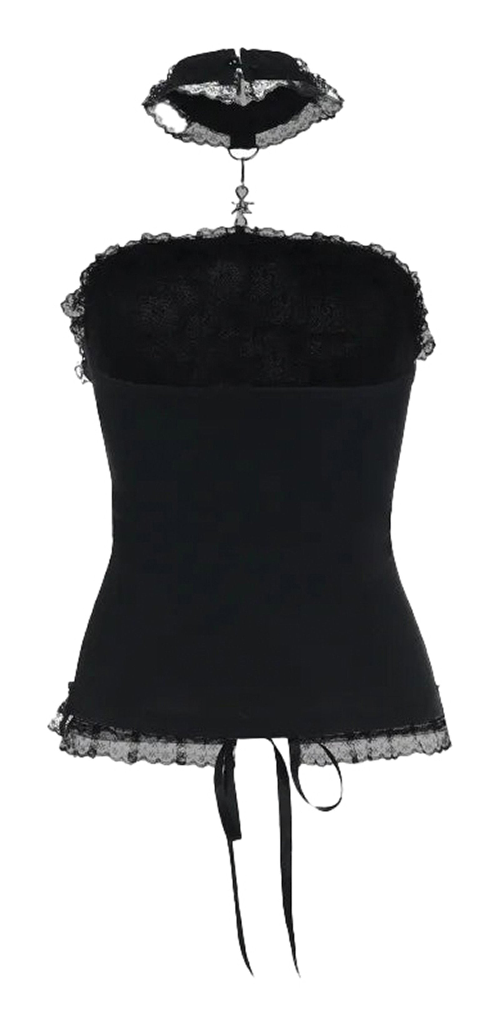 LuckeLadybug LLC gothic lace strapless corset top with delicate lace trim and a sleek design