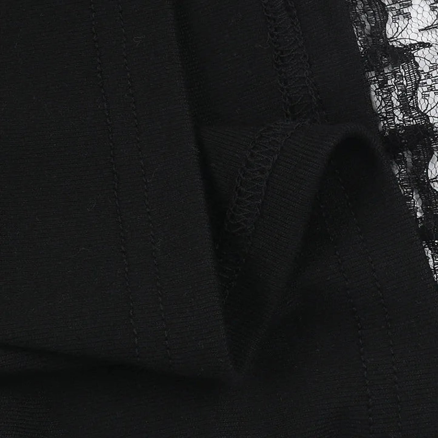 Close-up of a gothic lace strapless corset top featuring intricate lace detailing and soft fabric