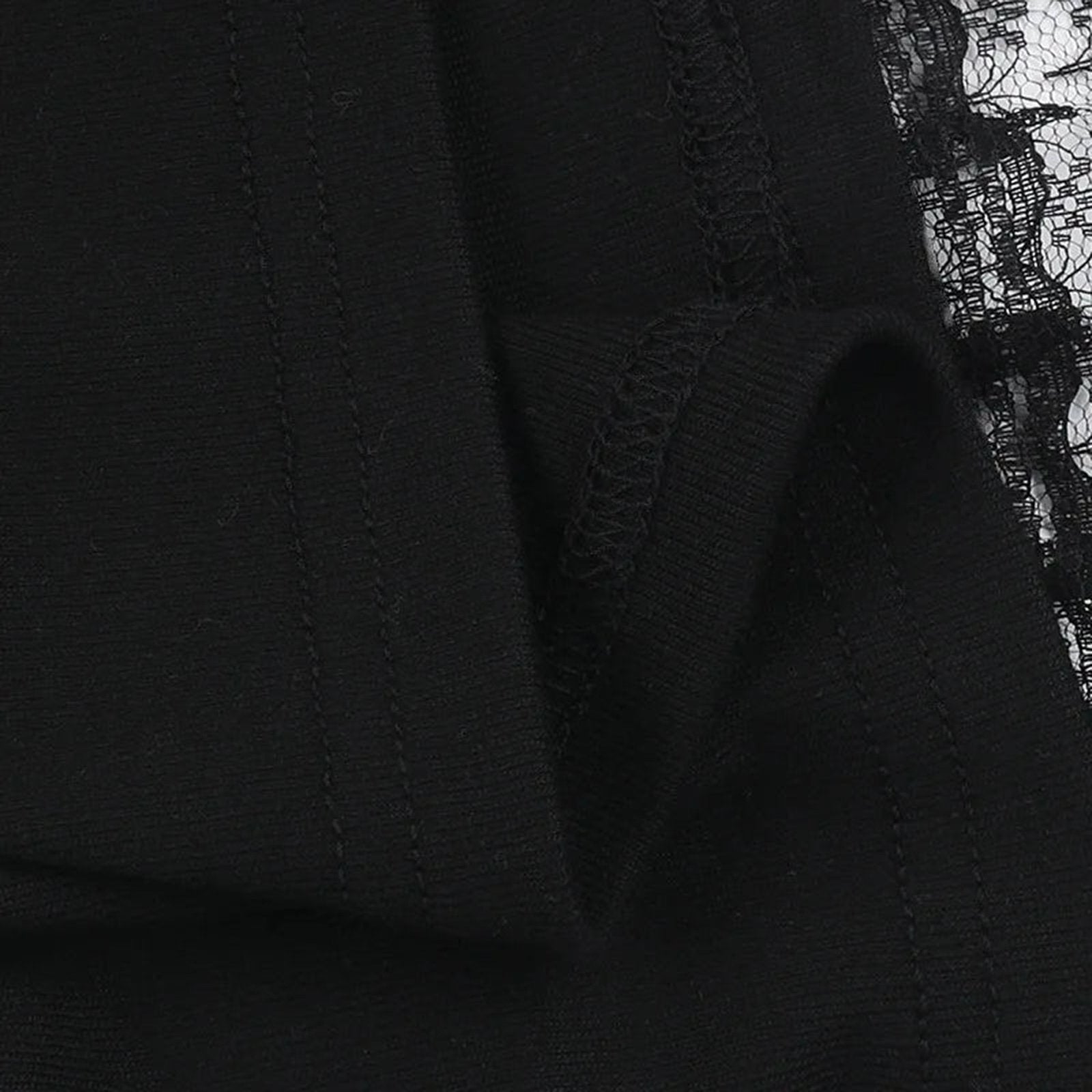 Close-up of a gothic lace strapless corset top featuring intricate lace detailing and soft fabric