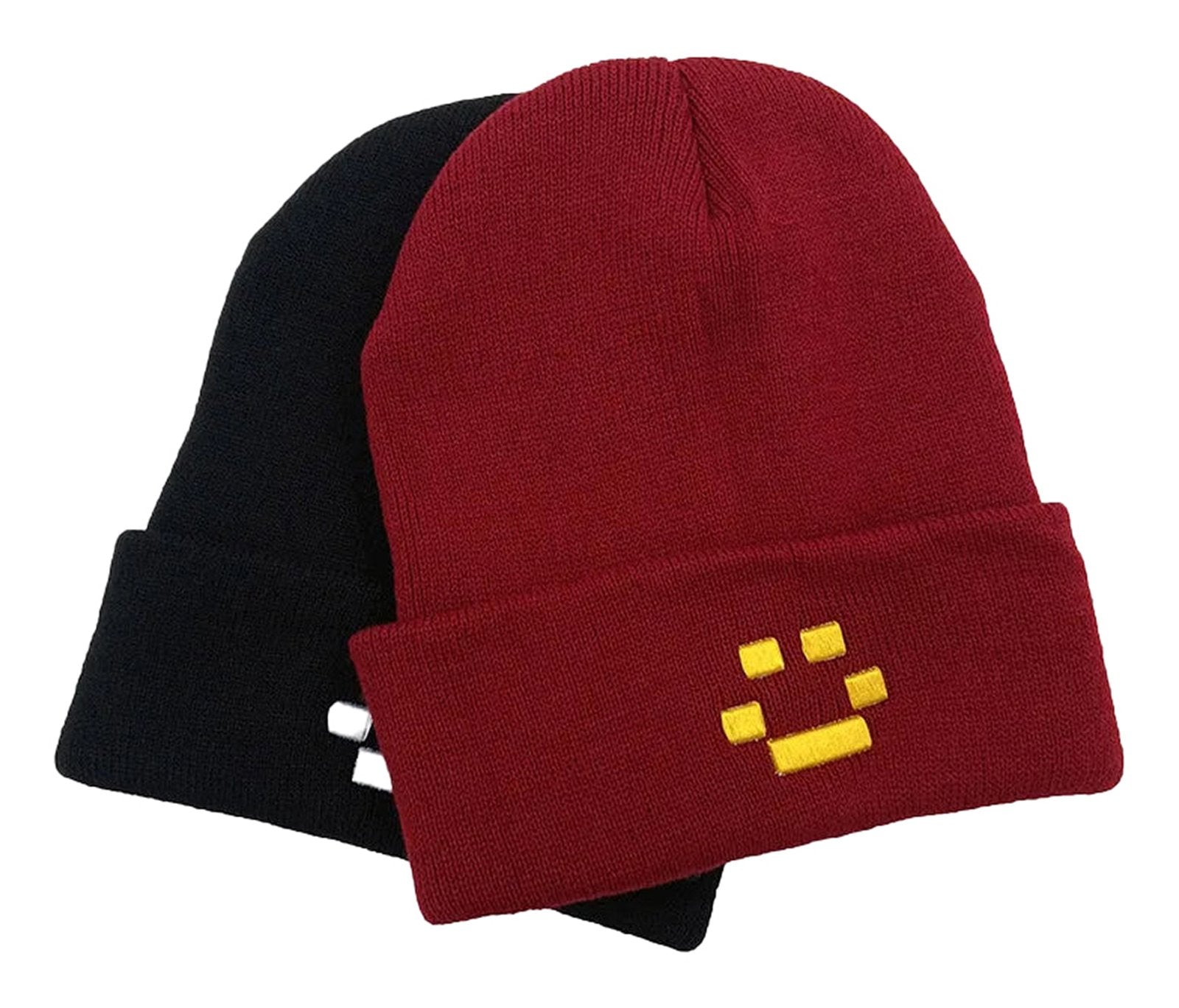 Gothic punk embroidered beanie set in black and red with unique designs for stylish warmth