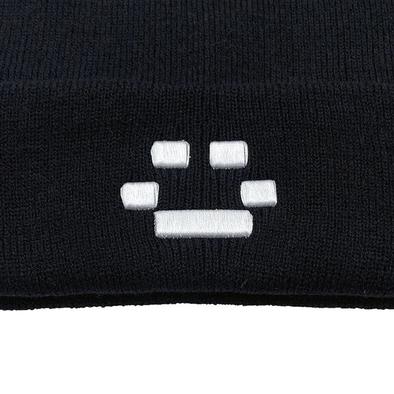 LuckeLadybug LLC gothic punk embroidered beanie in black with stylish white embroidery detail