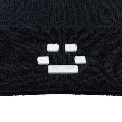 LuckeLadybug LLC gothic punk embroidered beanie in black with stylish white embroidery detail