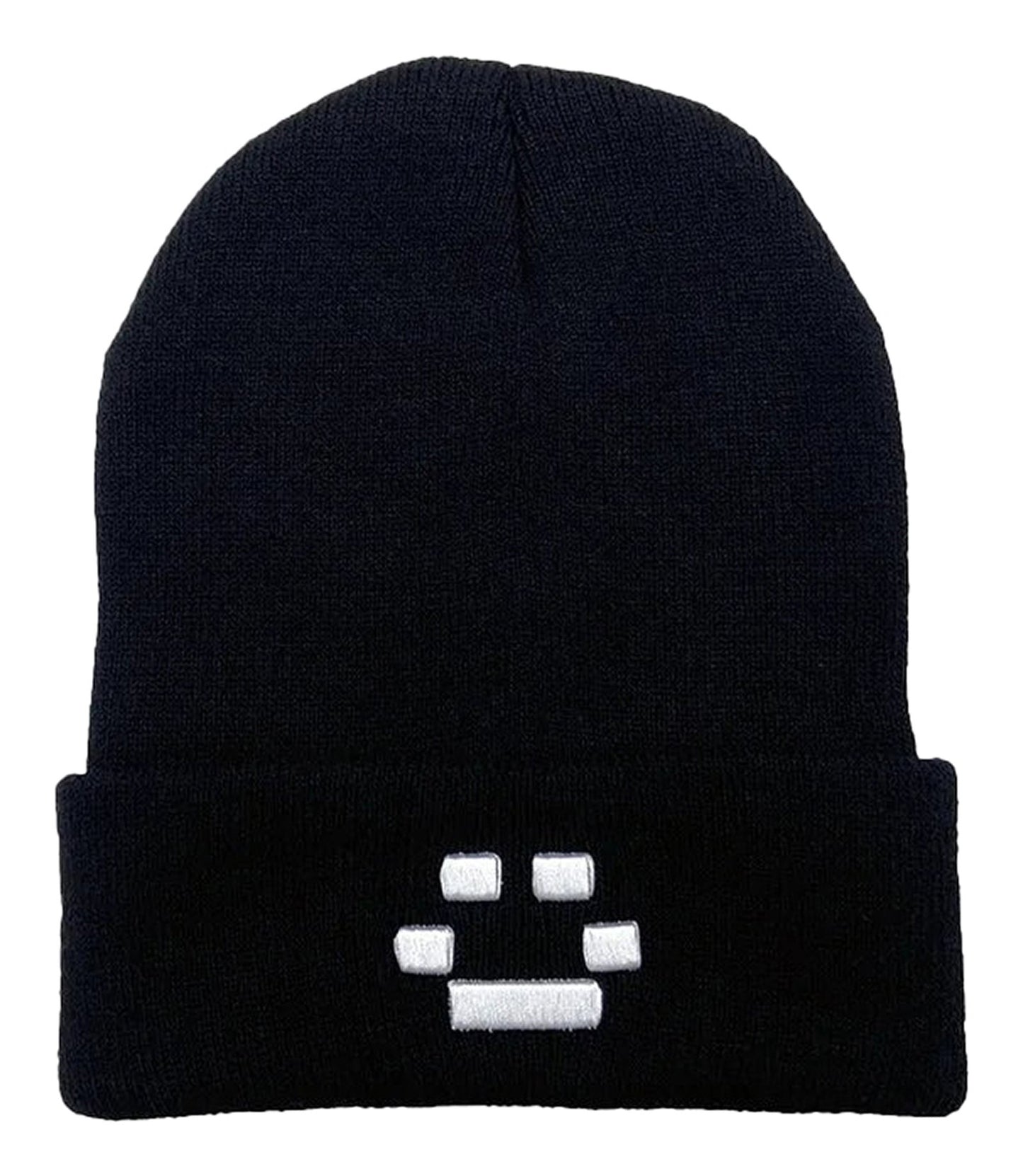 LuckeLadybug LLC gothic punk embroidered beanie in black with a unique white design