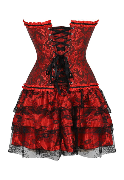 Gothic Red Corset Dress With Lace Trim