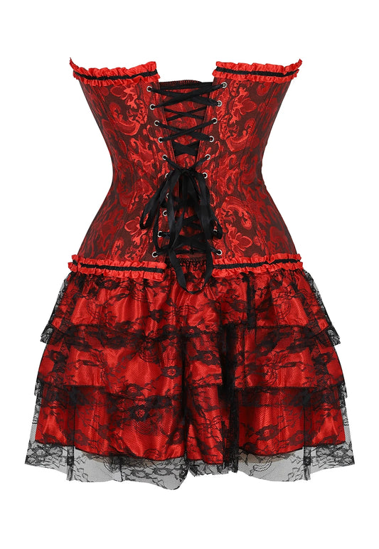 Gothic Red Corset Dress With Lace Trim