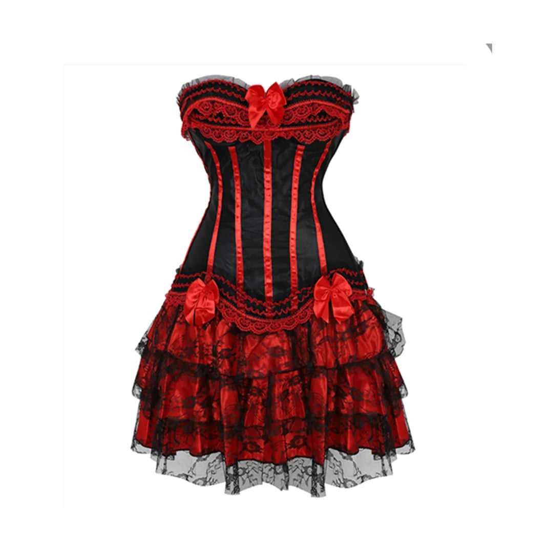Gothic Red Corset Dress With Lace Trim