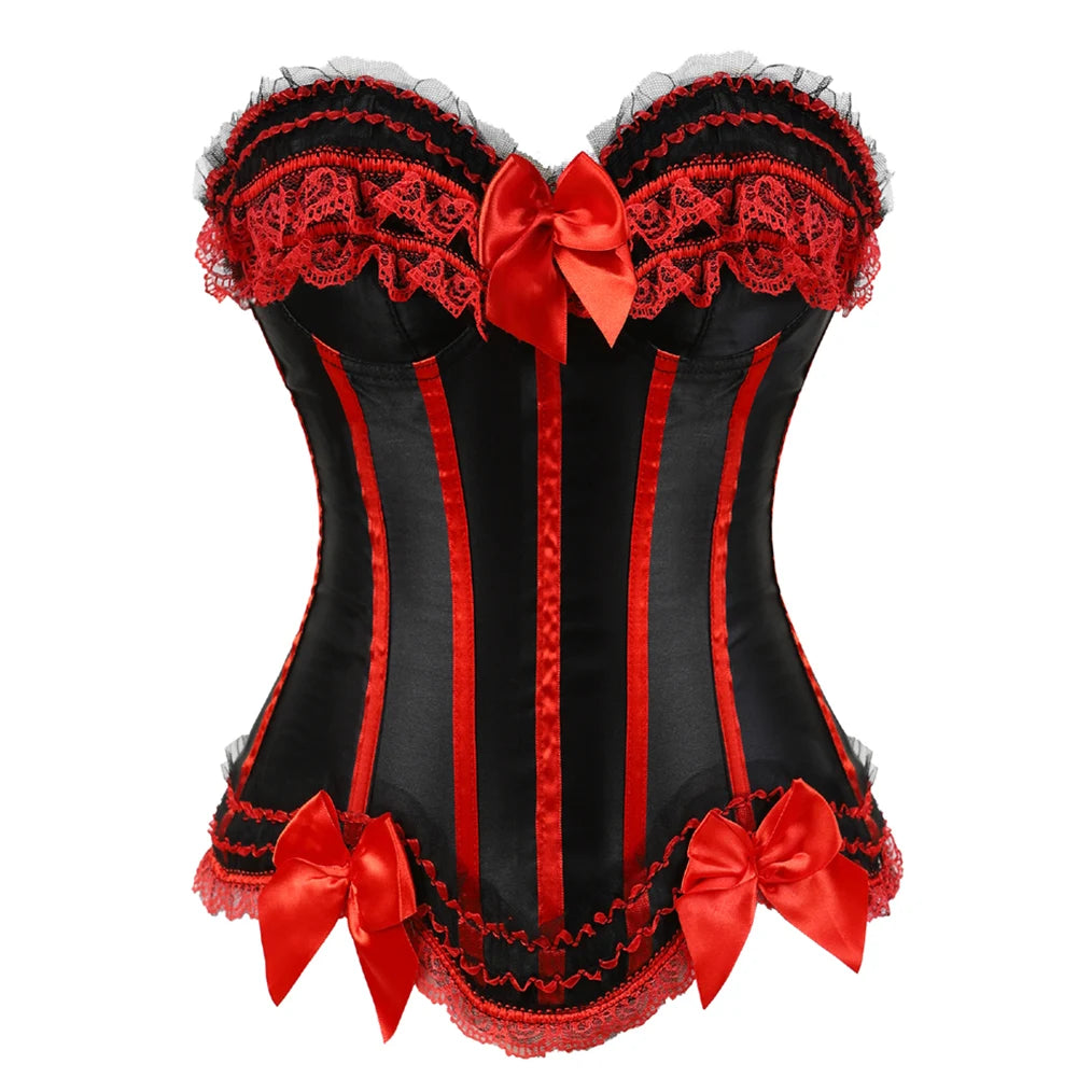 Gothic Red Corset Dress With Lace Trim