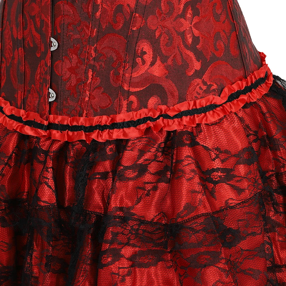Gothic Red Corset Dress With Lace Trim