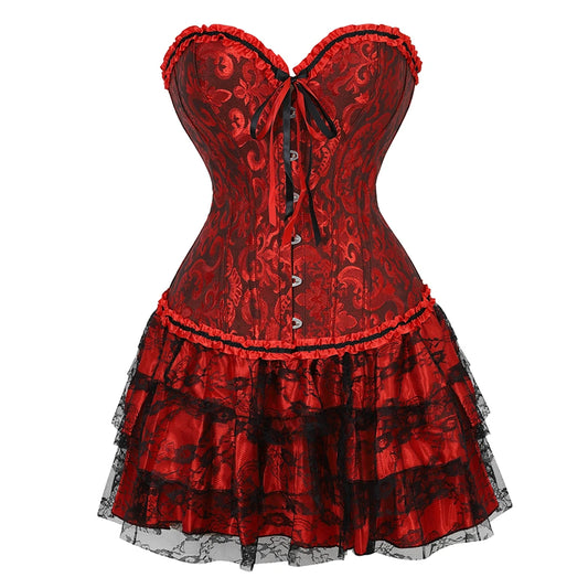 Gothic Red Corset Dress With Lace Trim